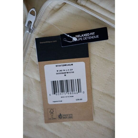 The North Face Women Sz M Beige Heather Longs Peak Quilted 1/4 Zip Jacket - Picture 8 of 8